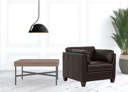 36" Chocolate and Black Genuine Leather Arm Chair