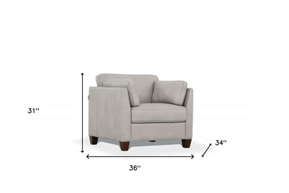 36" White and Black Genuine Leather Arm Chair