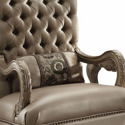 34" Bone and Gold Velvet Tufted Chesterfield Chair And Toss Pillow