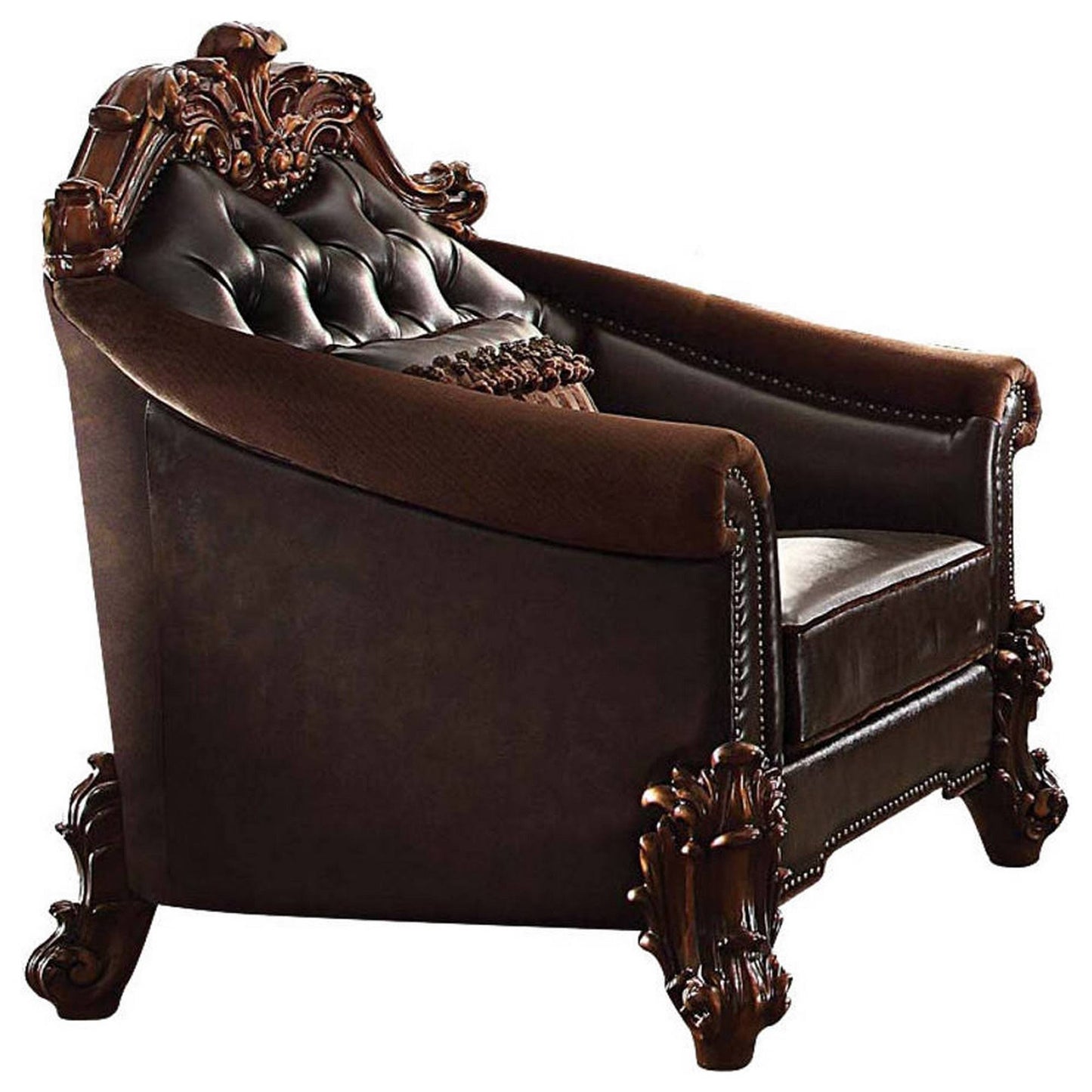 43" Dark Brown Faux Leather Tufted Barrel Chair