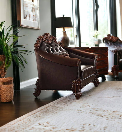 43" Dark Brown Faux Leather Tufted Barrel Chair