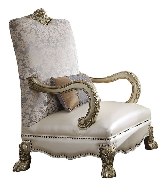 34" Pearl and Gold Faux Leather Floral Arm Chair And Toss Pillow
