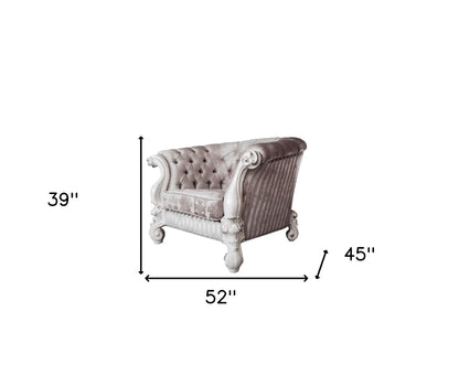 52" Ivory and Bone Fabric Damask Tufted Barrel Chair