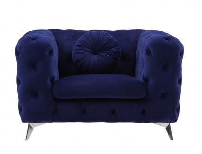 41" Blue and Black Fabric Tufted Arm Chair