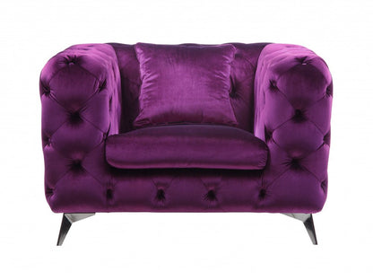 41" Purple and Black Fabric Tufted Arm Chair