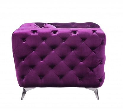 41" Purple and Black Fabric Tufted Arm Chair