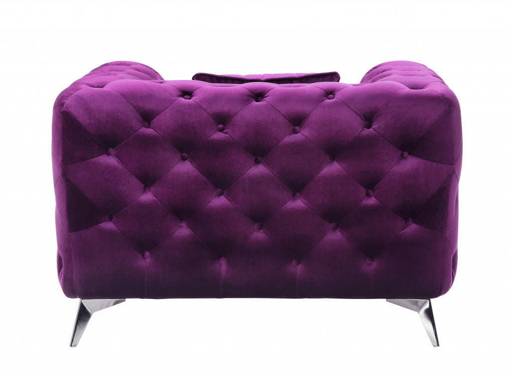 41" Purple Fabric And Black Tufted Arm Chair