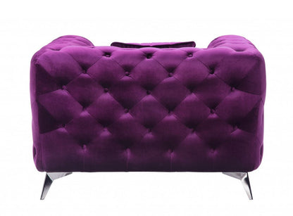 41" Purple and Black Fabric Tufted Arm Chair