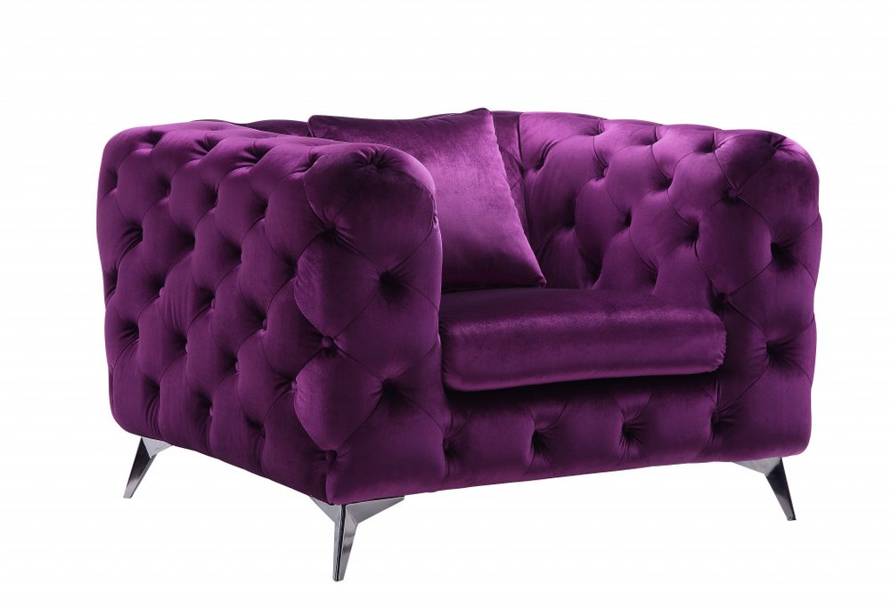 41" Purple and Black Fabric Tufted Arm Chair