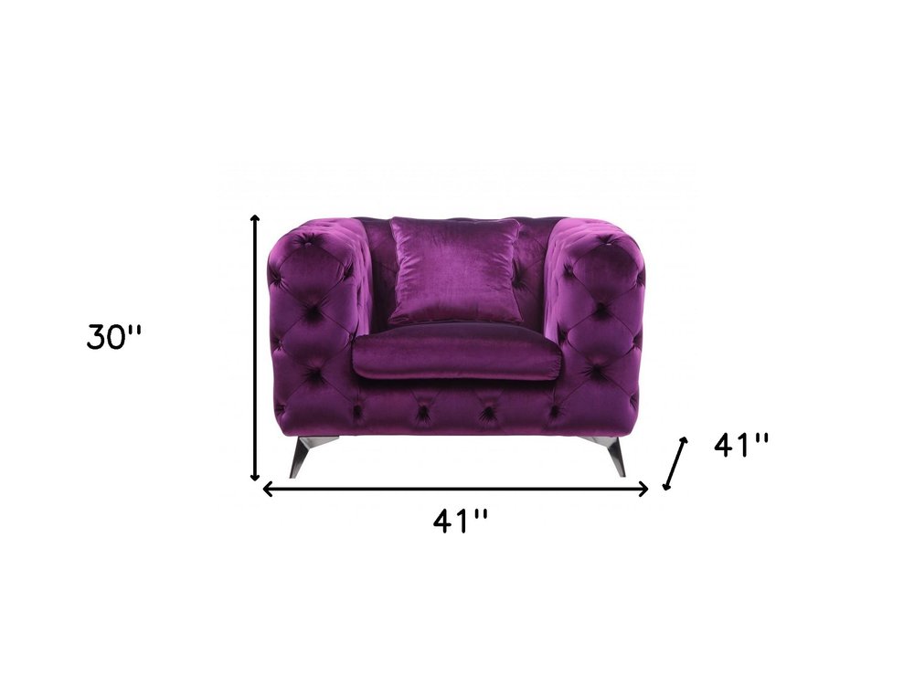 41" Purple and Black Fabric Tufted Arm Chair
