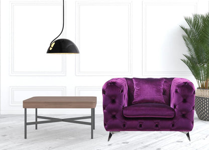 41" Purple and Black Fabric Tufted Arm Chair
