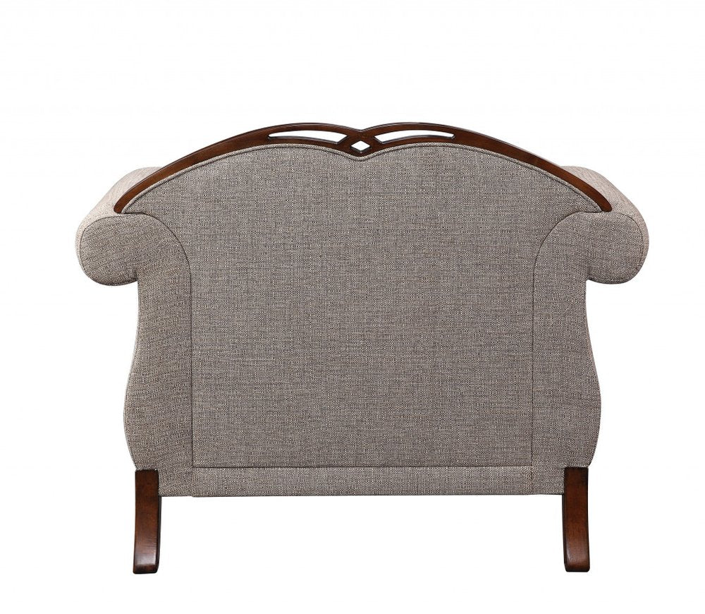 48" Beige and Brown Fabric Floral Arm Chair