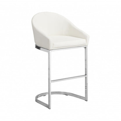 35" White And Silver Faux Leather And Faux Leather And Steel Low Back Bar Height Bar Chair