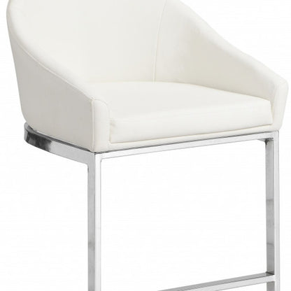 35" White And Silver Faux Leather And Faux Leather And Steel Low Back Bar Height Bar Chair