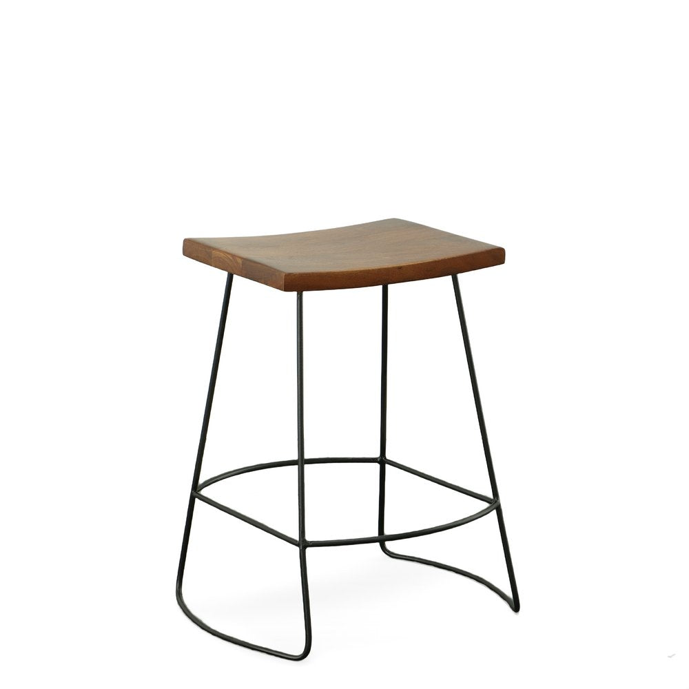 Set of Two 25" Chestnut and Black Solid Wood and Steel Backless Counter Height Bar Chairs