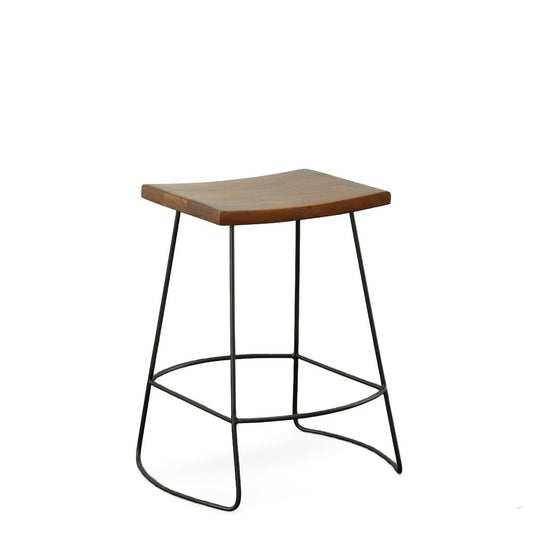 Set of Two 25" Chestnut and Black Solid Wood and Steel Backless Counter Height Bar Chairs