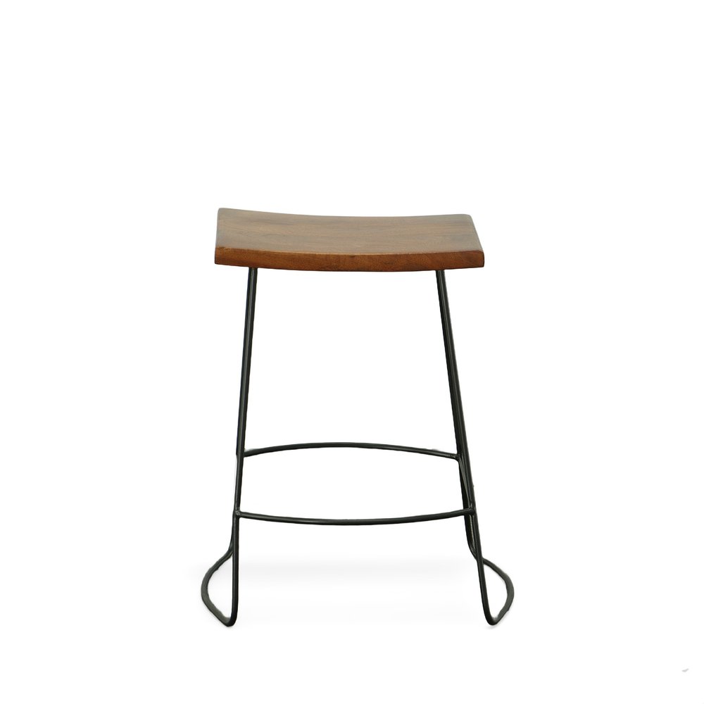 Set of Two 25" Chestnut and Black Solid Wood and Steel Backless Counter Height Bar Chairs