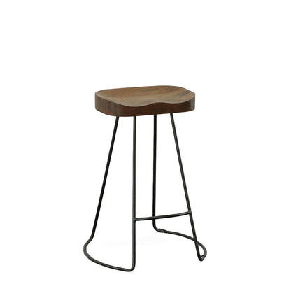 Set of Two 25" Chestnut and Black Solid Wood and Steel Backless Counter Height Bar Chairs