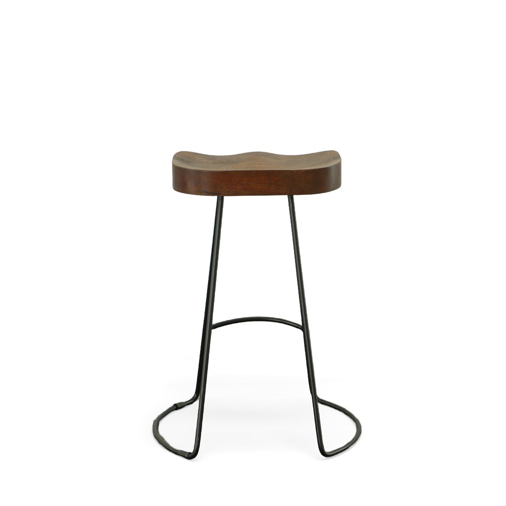 Set of Two 25" Chestnut and Black Solid Wood and Steel Backless Counter Height Bar Chairs