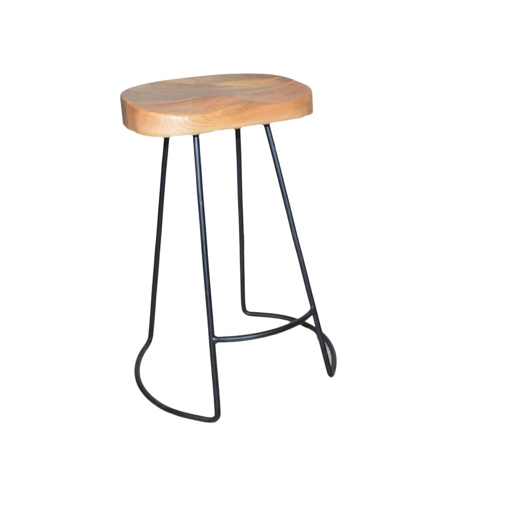 Set of Two 25" Natural And Black Solid Wood And Steel Backless Counter Height Bar Chairs