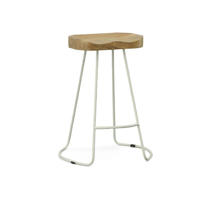 Set of Two 25" Natural And White Solid Wood And Steel Backless Counter Height Bar Chairs