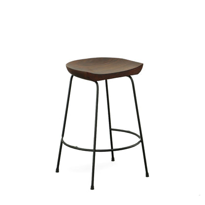 Set of Two 25" Chestnut and Black Solid Wood and Steel Backless Counter Height Bar Chairs