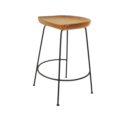 Set of Two 25" Natural And Black Solid Wood And Steel Backless Counter Height Bar Chairs