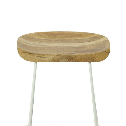 Set of Two 25" Natural And White Solid Wood And Steel Backless Counter Height Bar Chairs