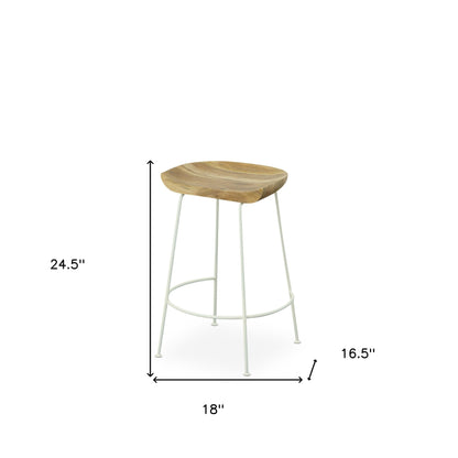 Set of Two 25" Natural And White Steel Backless Counter Height Bar Chairs