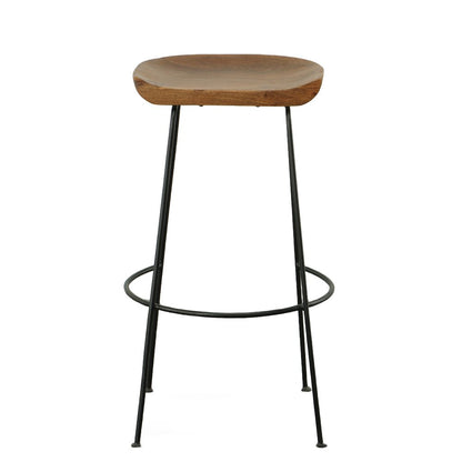 Set of Two 31" Chestnut and Black Solid Wood and Steel Backless Bar Height Bar Chairs