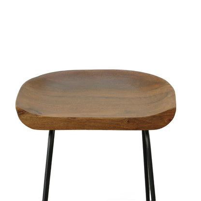 Set of Two 31" Chestnut And Black Solid Wood And Steel Backless Bar Height Bar Chairs