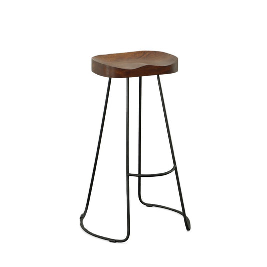 Set of Two 31" Chestnut and Black Solid Wood and Steel Backless Bar Height Bar Chairs