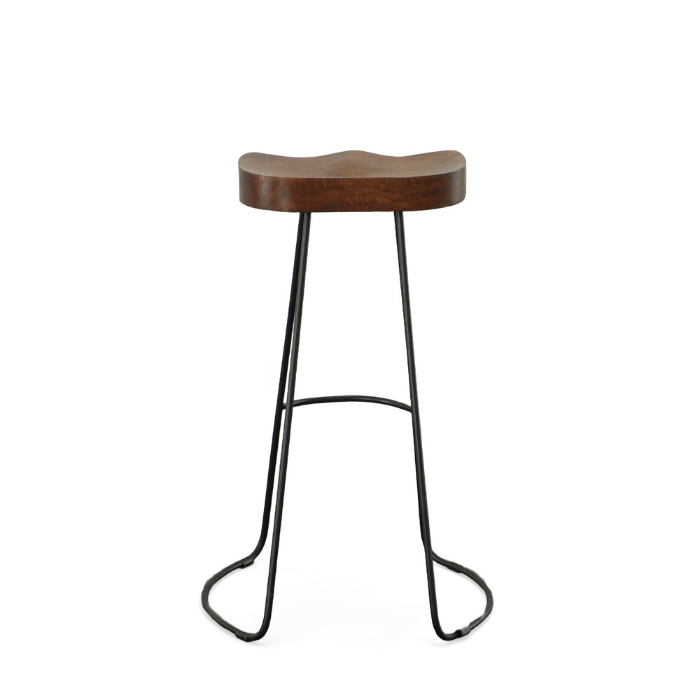 Set of Two 31" Chestnut And Black Solid Wood And Steel Backless Bar Height Bar Chairs