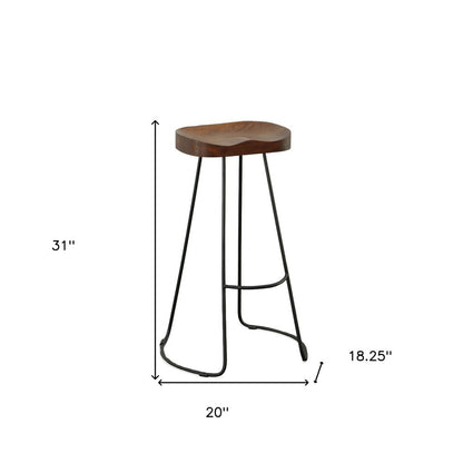 Set of Two 31" Chestnut And Black Solid Wood And Steel Backless Bar Height Bar Chairs