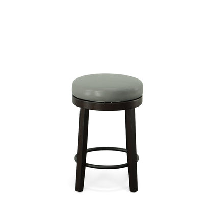 Set of Two 24" Gray And Espresso Faux Leather And Faux Leather And Solid Wood Backless Counter Height Swivel Bar Chairs