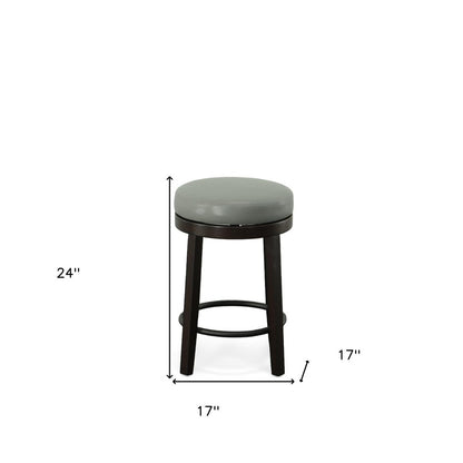 Set of Two 24" Gray And Espresso Faux Leather And Faux Leather And Solid Wood Backless Counter Height Swivel Bar Chairs