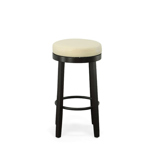 Set of Two 30" Cream And Espresso Faux Leather And Faux Leather And Solid Wood Backless Bar Height Swivel Bar Chairs