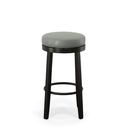 Set of Two 30" Gray and Espresso Faux Leather and Solid Wood Backless Bar Height Swivel Bar Chairs