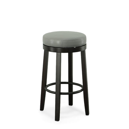 Set of Two 30" Gray and Espresso Faux Leather and Solid Wood Backless Bar Height Swivel Bar Chairs