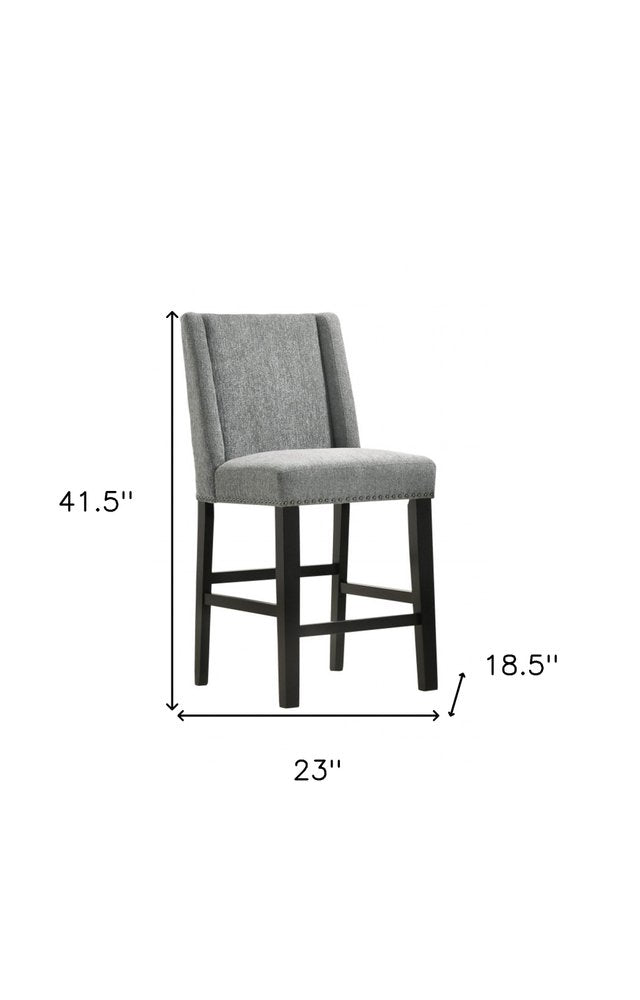 Set of Two 42" Charcoal And Espresso Fabric And Solid Wood Bar Chairs