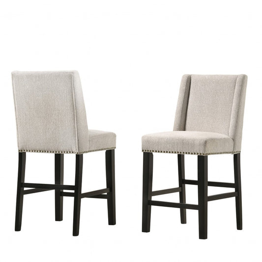 Set of Two 42" Fawn And Espresso Fabric And Iron Bar Chairs