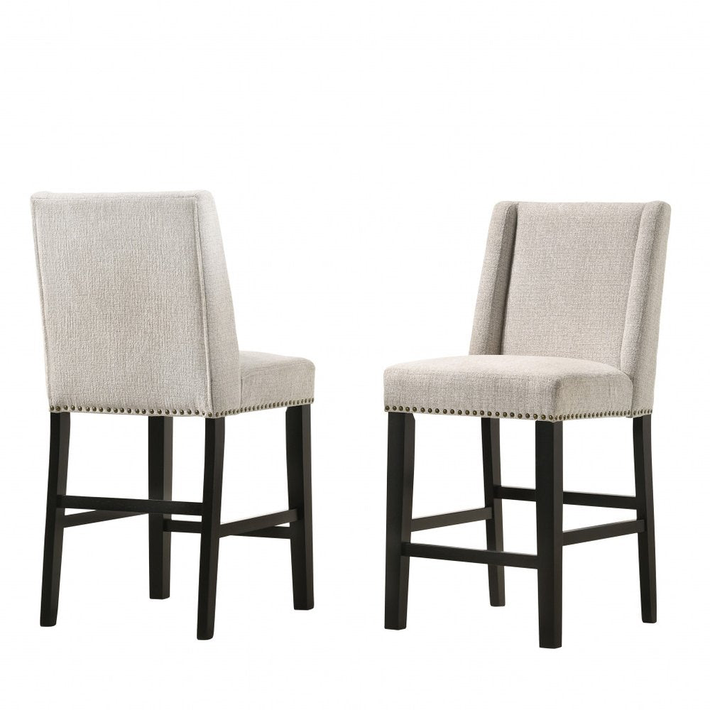 Set of Two 42" Fawn And Espresso Fabric And Iron Bar Chairs