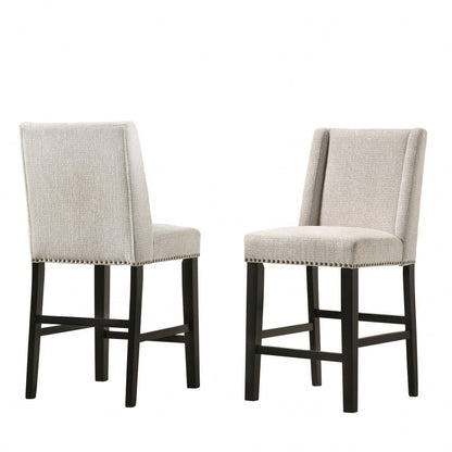 Set of Two 42" Fawn And Espresso Fabric And Iron Bar Chairs