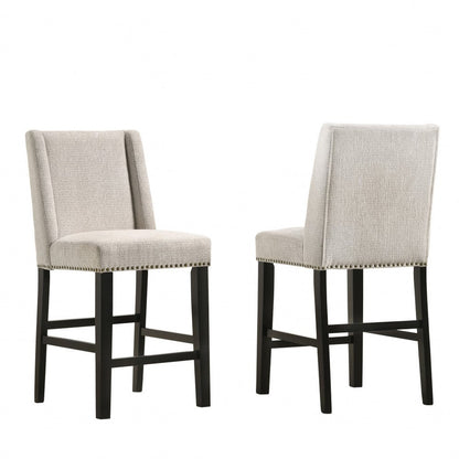 Set of Two 42" Fawn And Espresso Fabric And Iron Bar Chairs