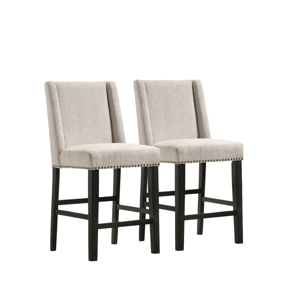 Set of Two 42" Fawn And Espresso Fabric And Iron Bar Chairs