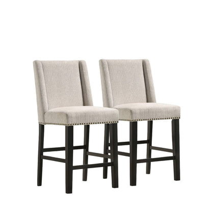 Set of Two 42" Fawn And Espresso Fabric And Iron Bar Chairs