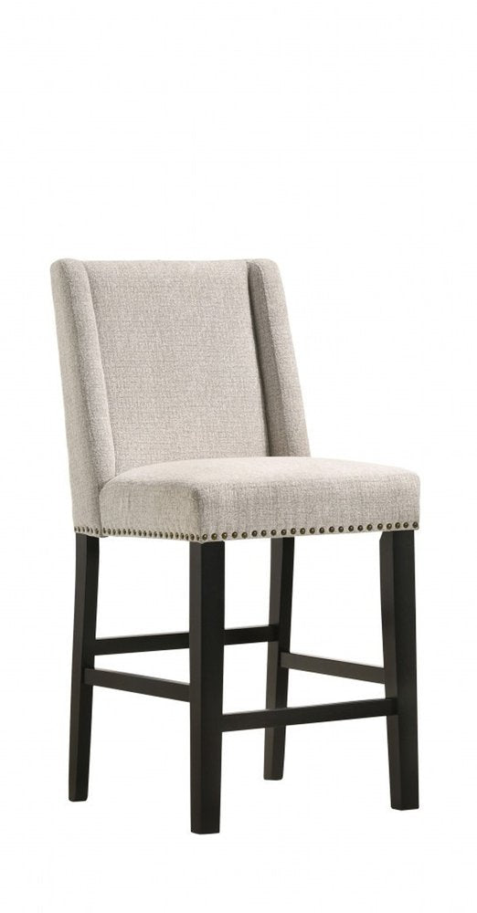 Set of Two 42" Fawn And Espresso Fabric And Iron Bar Chairs