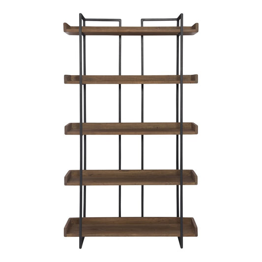 75" Black And Brown Metal and Wood Five Tier Bookcase