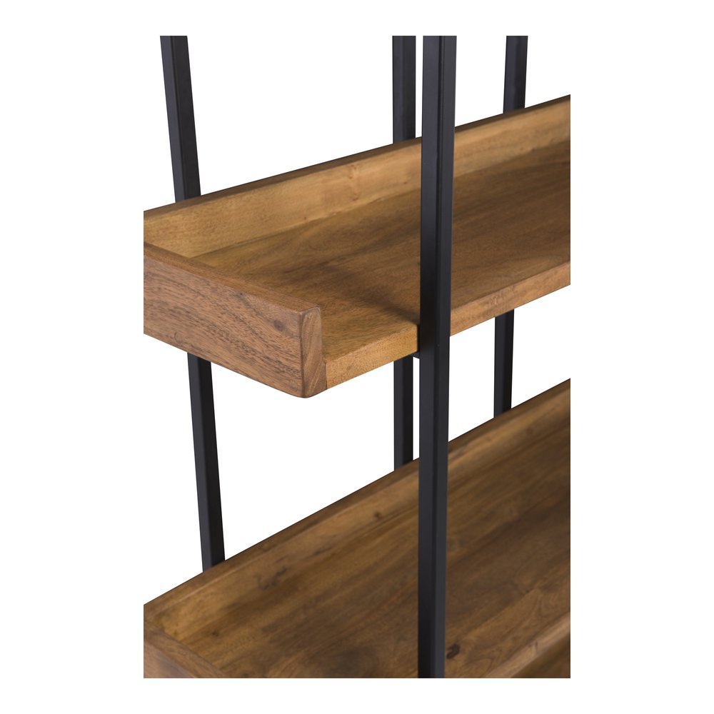 75" Black And Brown Metal and Wood Five Tier Bookcase