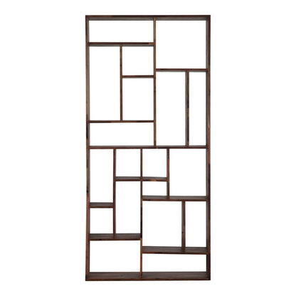 86" Brown And Natural Solid Wood and Wood Ten Tier Bookcase